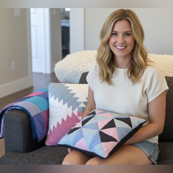 Homemade Other - Lot of 3 VINTAGE Hand Made Quilt 51”x71”, 14.5x14.5” Pillow & 19”x19” Pillow